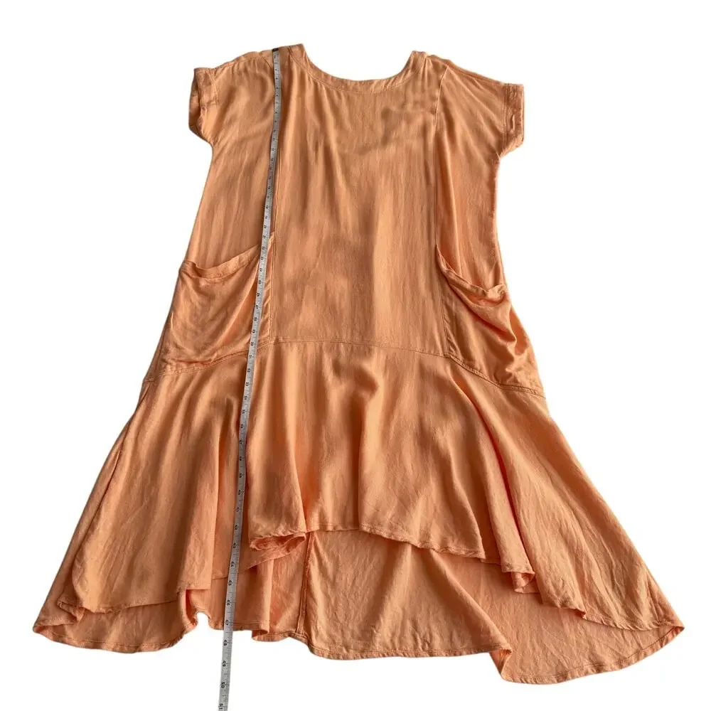 Free People Crisp & Cool Linen Blend Oversized‎ Scoop Back Comfy Peach Dress M